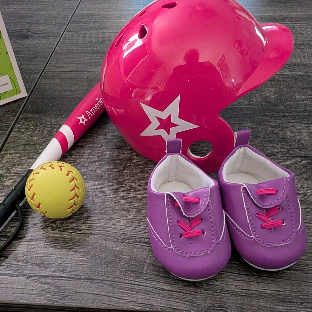 American Girl Softball Batting Helmet, Ball and Bat
